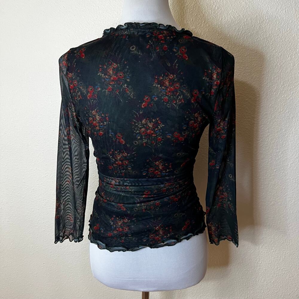 Natural Life dark floral mesh button front cropped blouse NEW SMALL - Picture 3 of 6